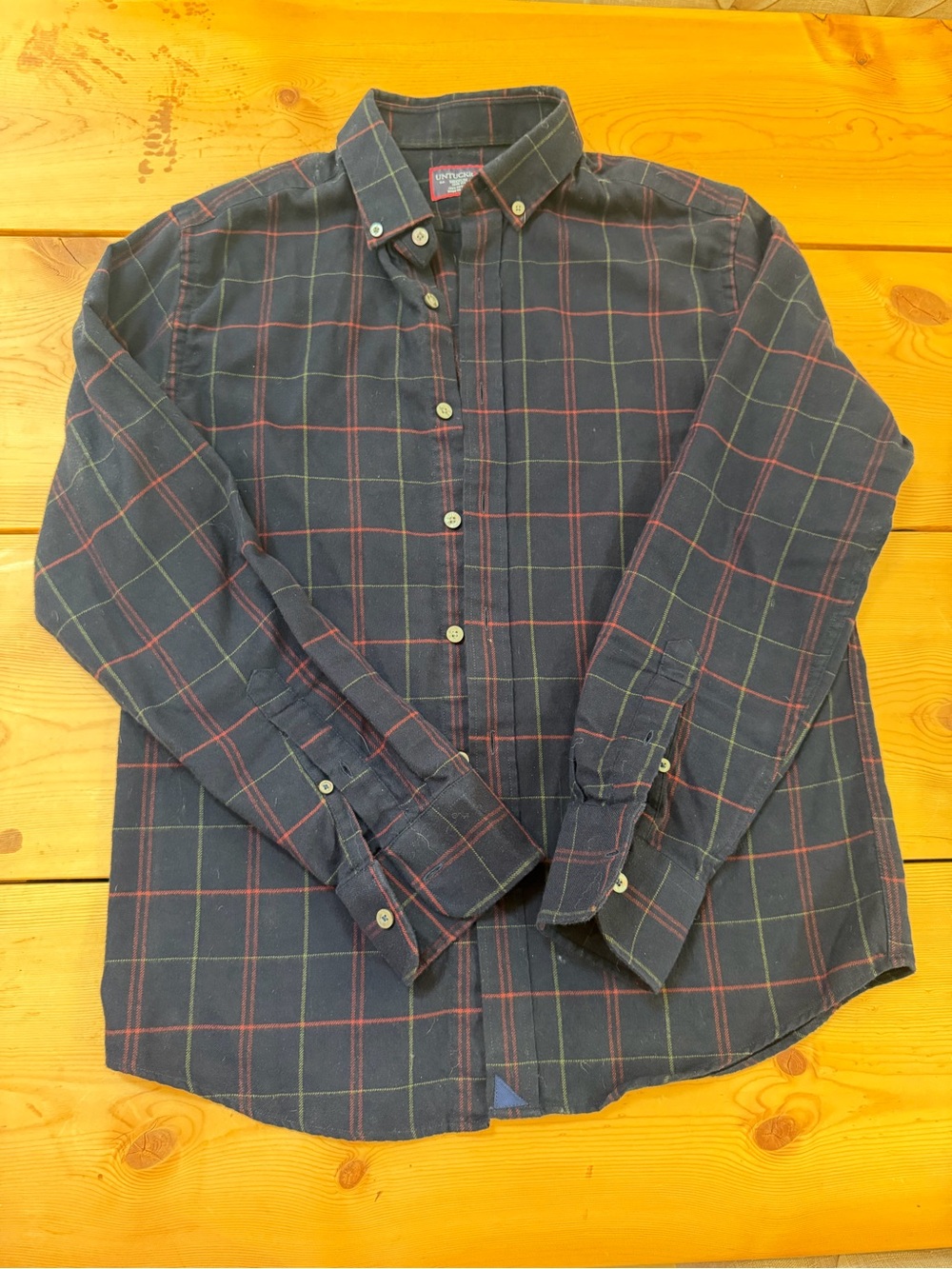 UNTUCKit Navy Plaid Button-Down Shirt with Red and Green Windowpane